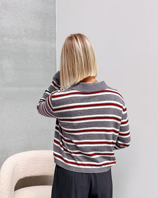LOVE MY POLO KNIT - GREY/BURGUNDY - By Lenz