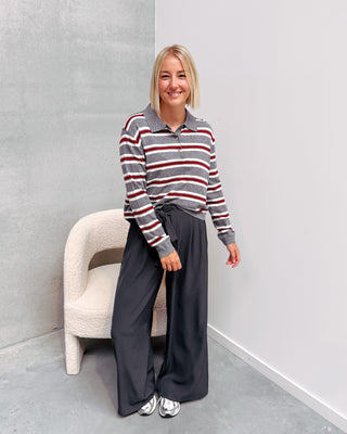 LOVE MY POLO KNIT - GREY/BURGUNDY - By Lenz