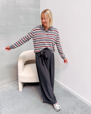 LOVE MY POLO KNIT - GREY/BURGUNDY - By Lenz