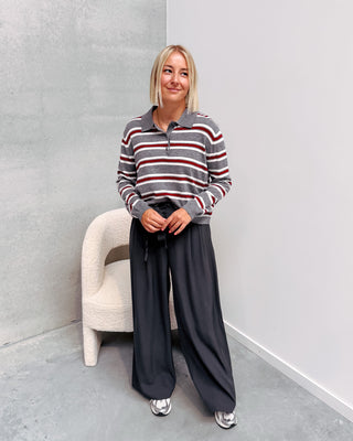 LOVE MY POLO KNIT - GREY/BURGUNDY - By Lenz