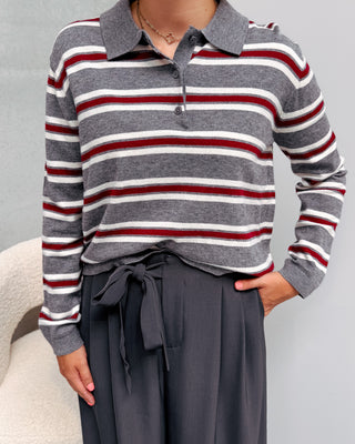 LOVE MY POLO KNIT - GREY/BURGUNDY - By Lenz