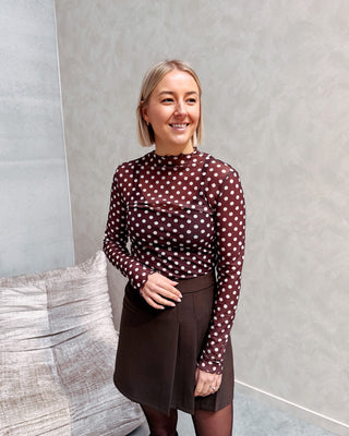 POLKA CHIC MESH TOP - CHOCOLAT
