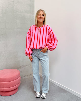 BETTY STRIPED SWEATER - PINK/RED