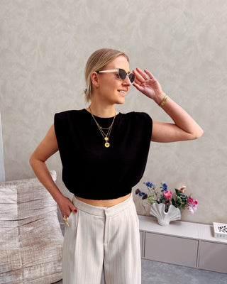 POWER SHOULDER TOP - BLACK - By Lenz