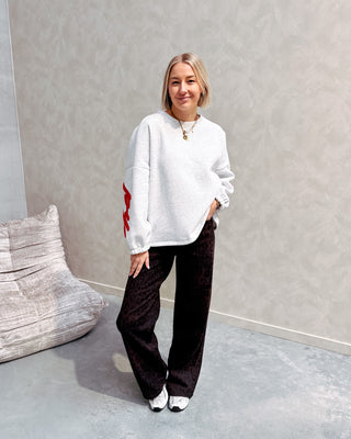 BE HAPPY SWEATER - GREY/RED