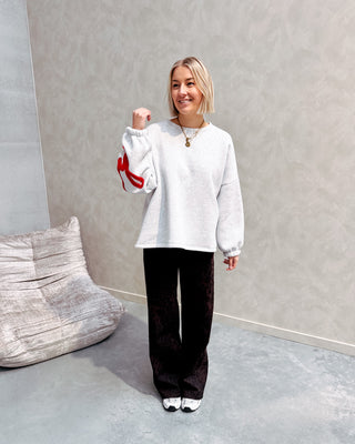 BE HAPPY SWEATER - GREY/RED