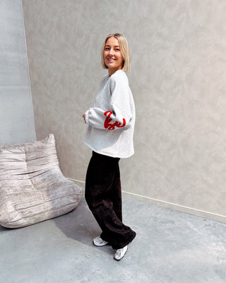 BE HAPPY SWEATER - GREY/RED