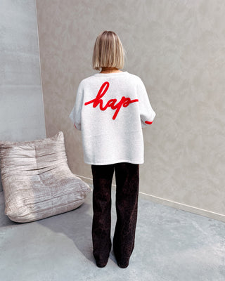 BE HAPPY SWEATER - GREY/RED