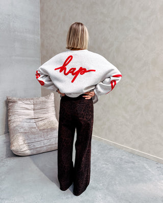 BE HAPPY SWEATER - GREY/RED
