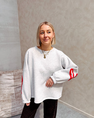 BE HAPPY SWEATER - GREY/RED