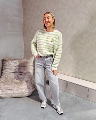 SMILEY & STRIPES CARDIGAN - CREAM/LIGHT GREEN - By Lenz